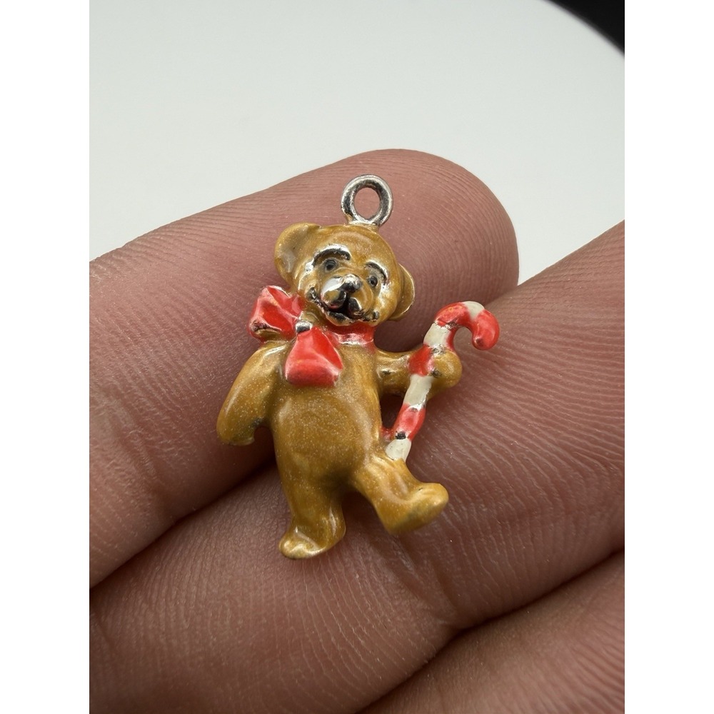 Vintage 925 Sterling Silver And Colored Enamel Christmas Teddy Bear Charm
